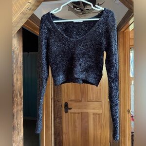 Steve Madden Cropped Soft Sparkle Glitter Black Sweater Sz SM